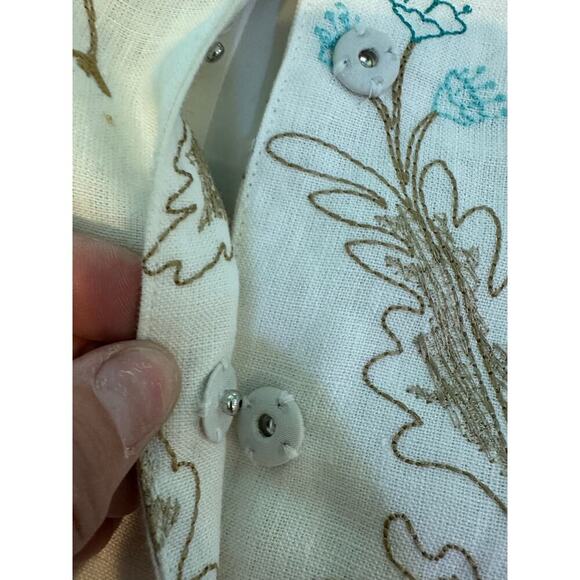 PaperWhite Women's White Long Floral Embroidered Linen Blazer Jacket Size 12 - Picture 2 of 11